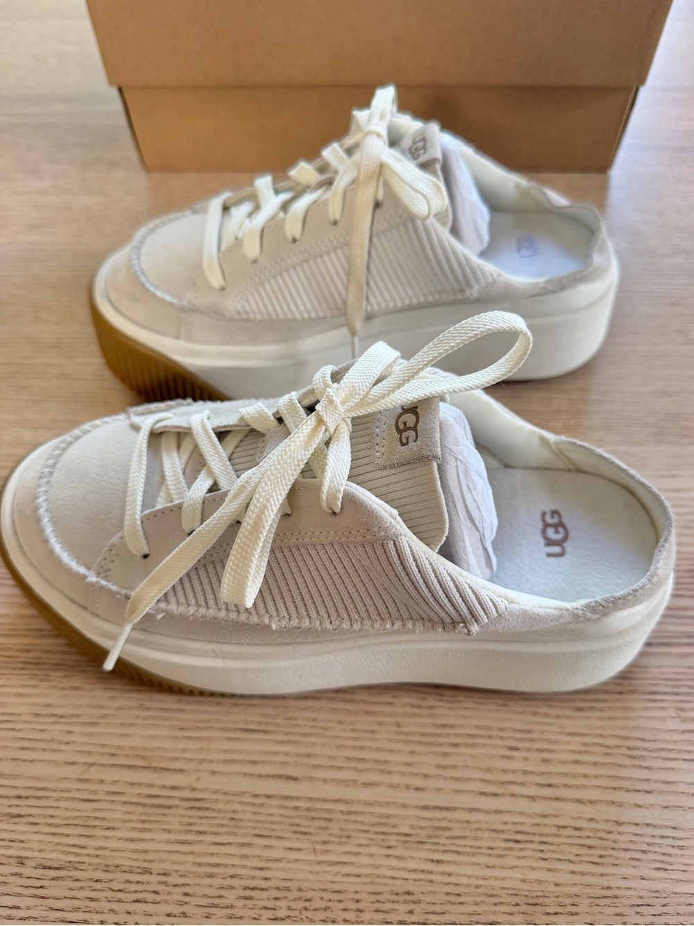 UGG EZ-Duzzit Women's White Sand Mule Platform Sneaker Comfort Slip On Shoes